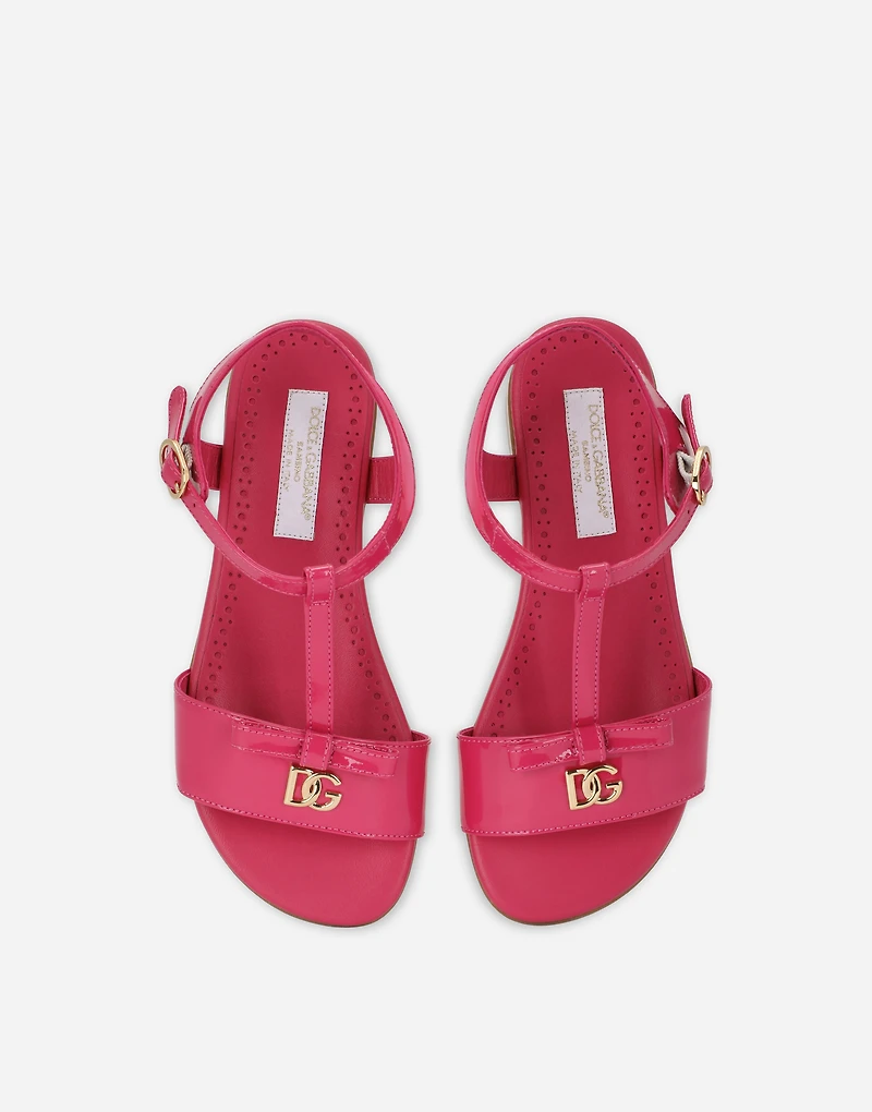 Patent leather sandals with metal DG logo