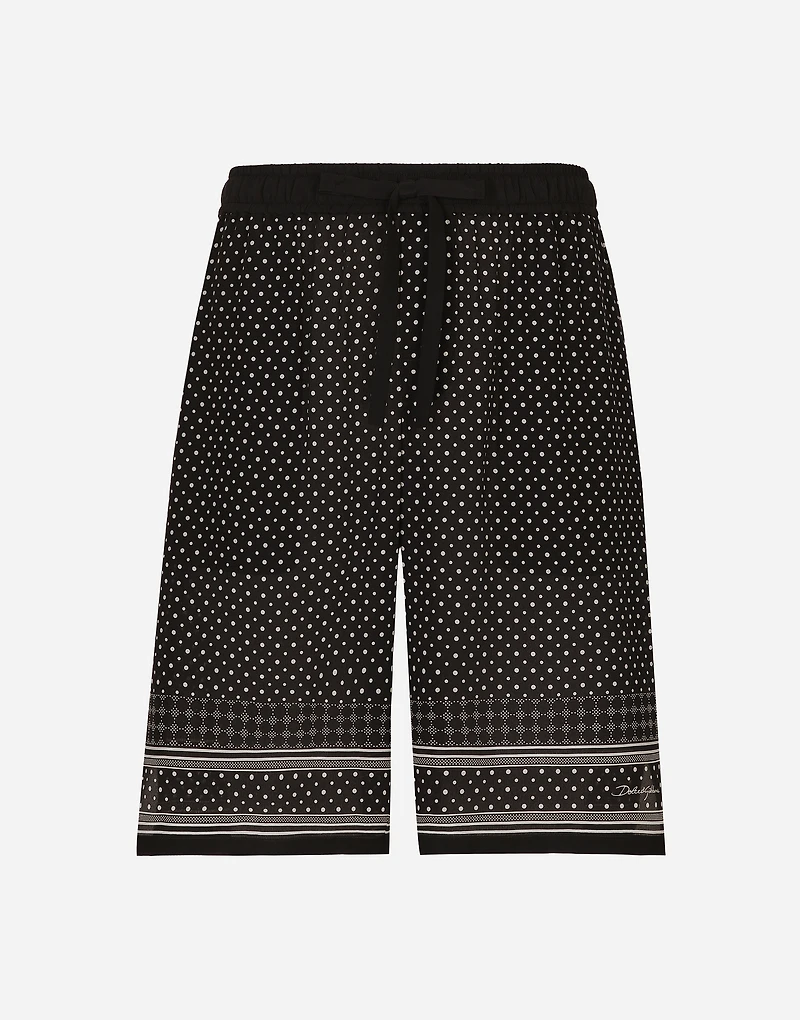 Tie-print silk jogging shorts