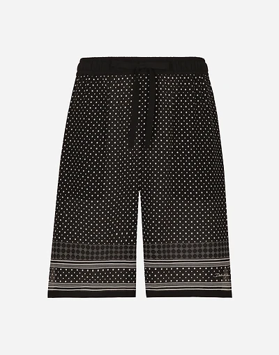 Tie-print silk jogging shorts