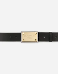 Lux leather belt with branded buckle