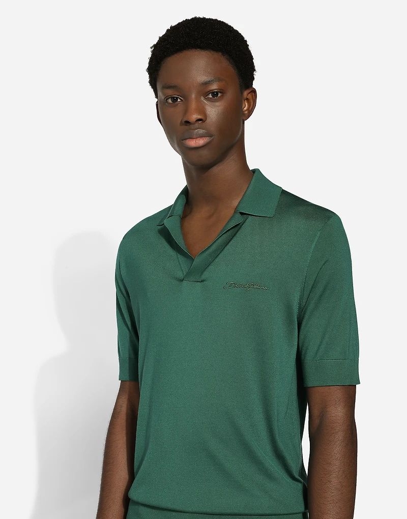 Silk polo-shirt with Dolce&Gabbana embroidery