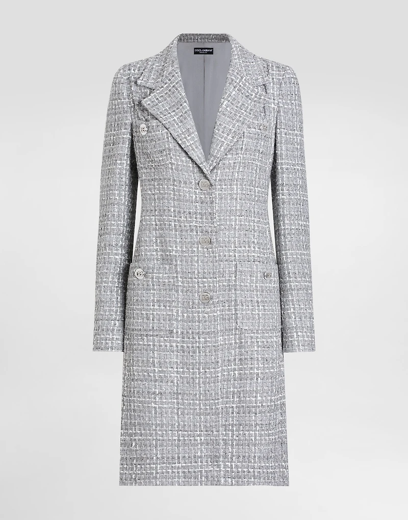 Single-breasted lamé tweed bouclé coat