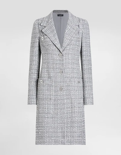 Single-breasted lamé tweed bouclé coat
