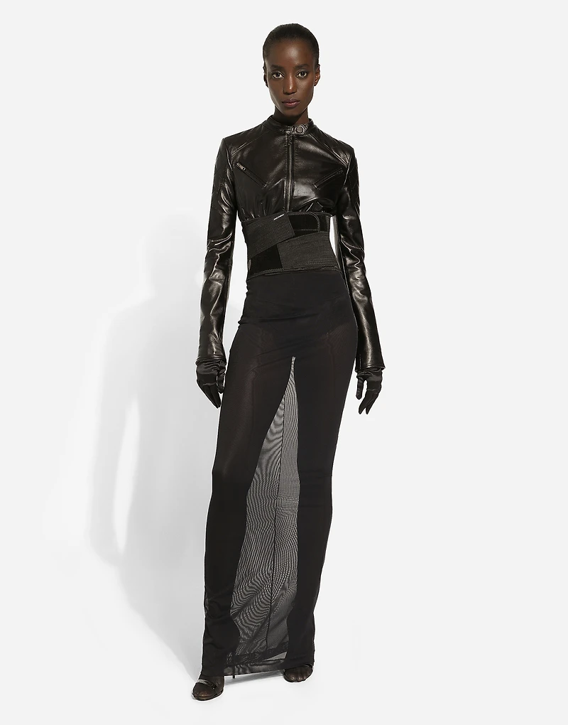 Short leather biker jacket