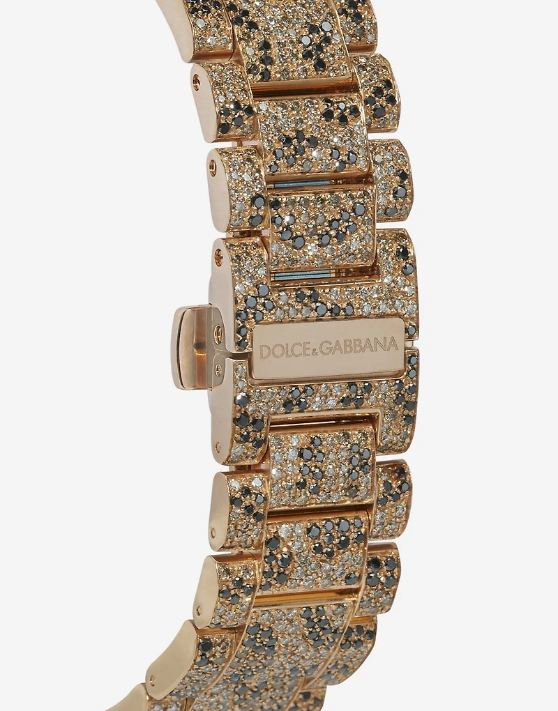 DG7 leo watch in red gold with brown and black diamonds