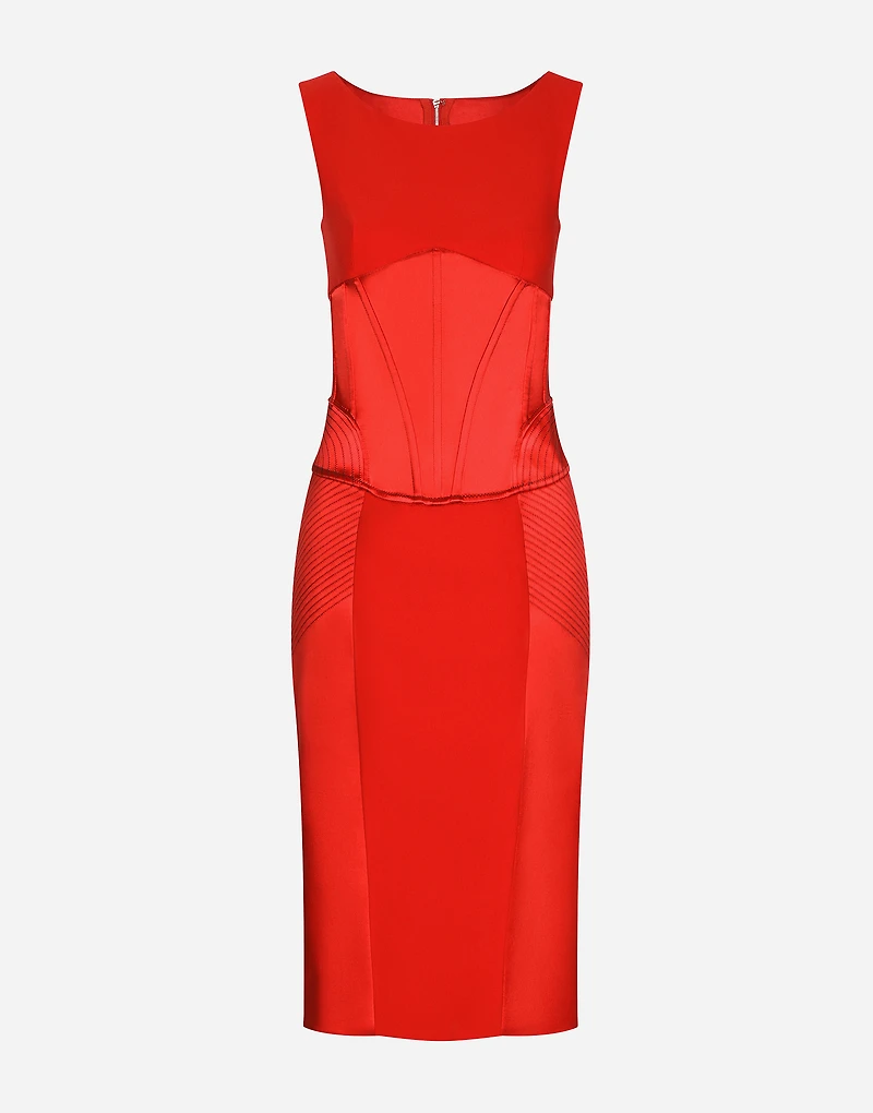 Satin and cady calf-length dress