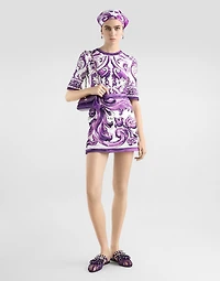 Majolica-print short dress