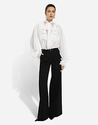 Flared wool gabardine pants