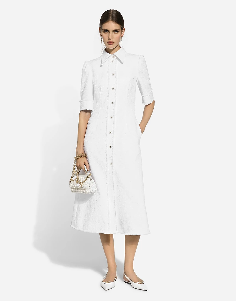 Cotton raschel tweed calf-length dress