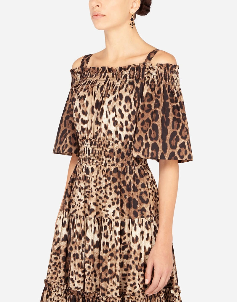 Long leopard-print poplin dress