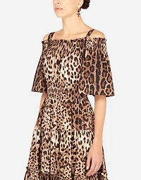 Long leopard-print poplin dress