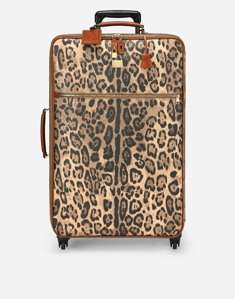 Large trolley in leopard-print Crespo with branded plate