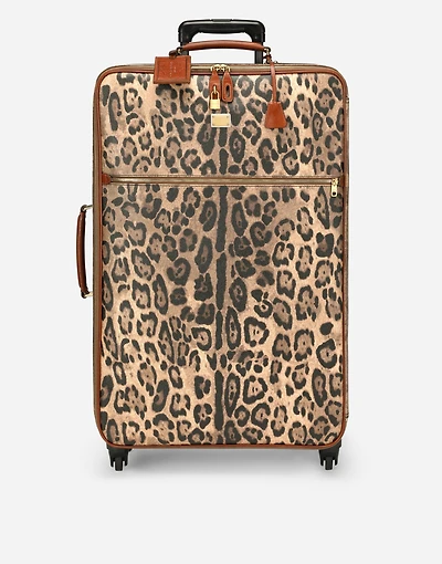 Large trolley in leopard-print Crespo with branded plate