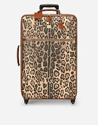 Large trolley in leopard-print Crespo with branded plate