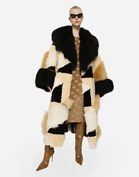 Long patchwork sheepskin coat
