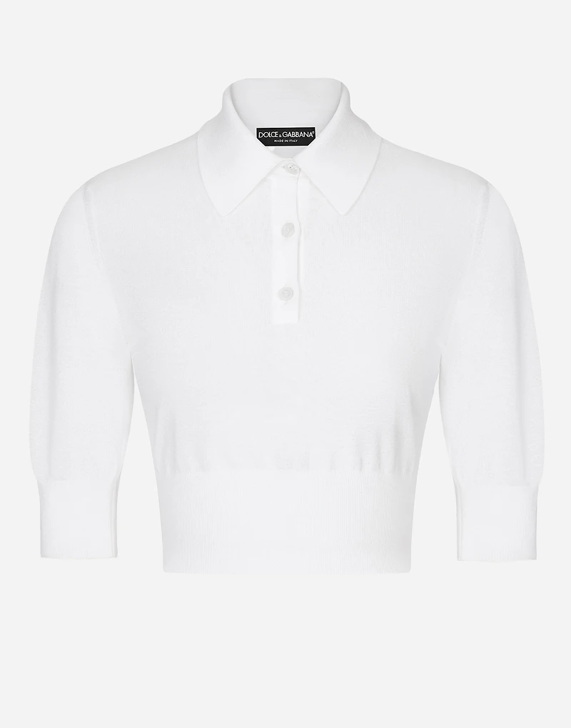 Cotton and silk cropped polo-shirt