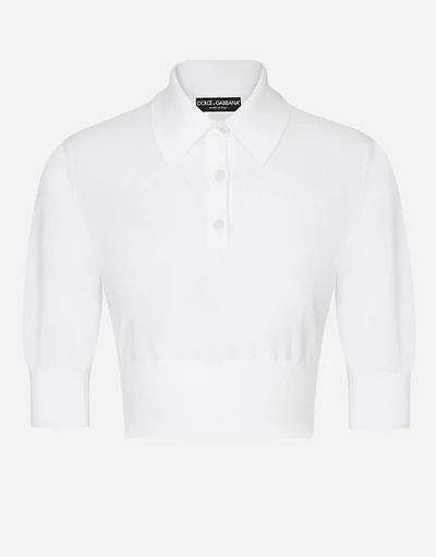 Cotton and silk cropped polo-shirt