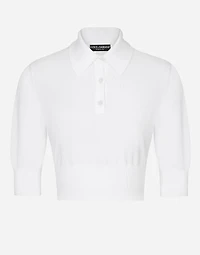 Cotton and silk cropped polo-shirt
