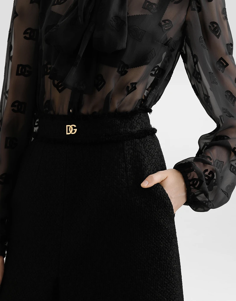 Raschel tweed midi skirt with central slit and DG logo