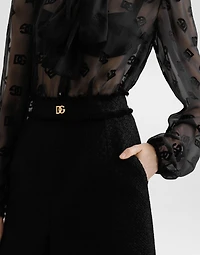 Raschel tweed midi skirt with central slit and DG logo