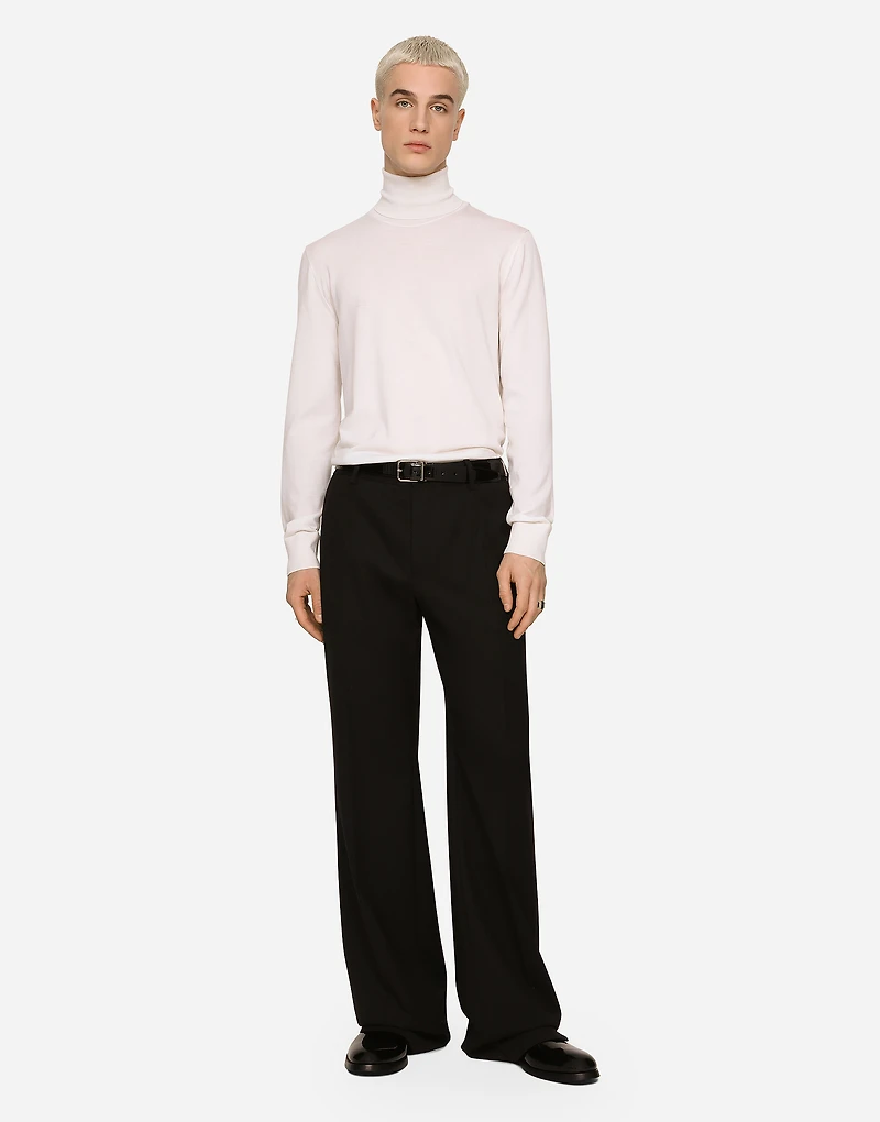 Stretch wool twill pants with wide leg