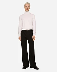 Stretch wool twill pants with wide leg