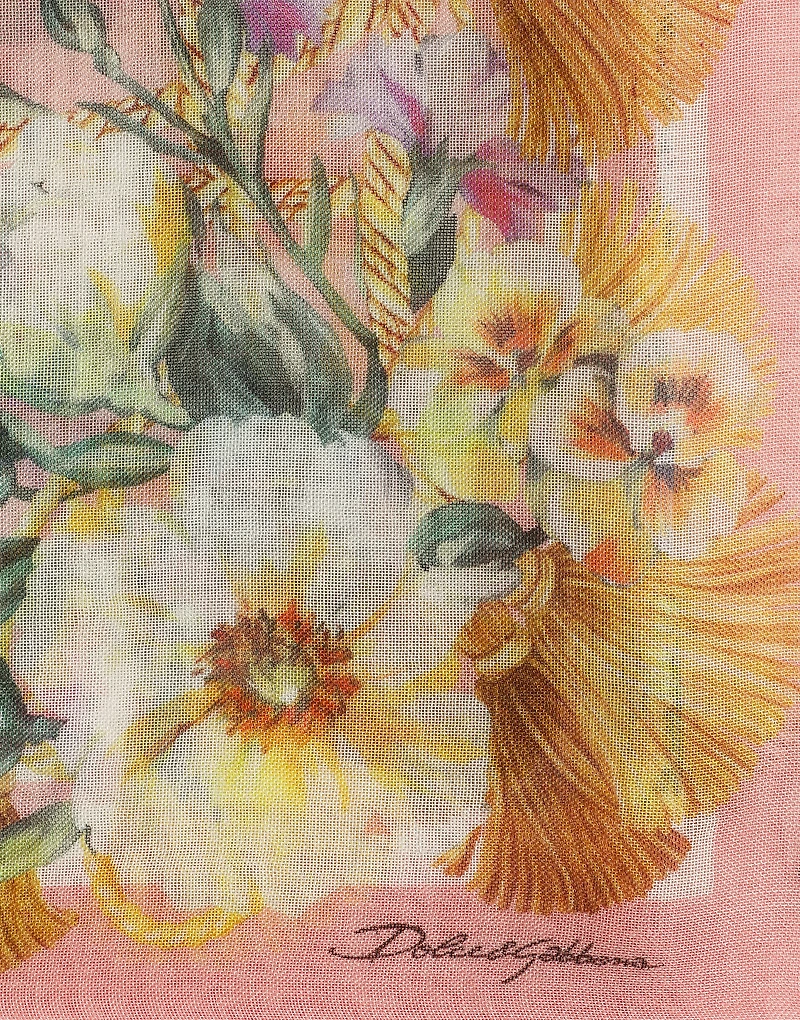 Large silk and cashmere scarf with floral print (140x140)