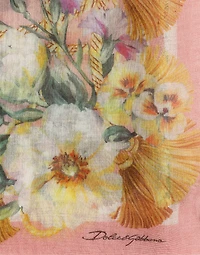 Large silk and cashmere scarf with floral print (140x140)