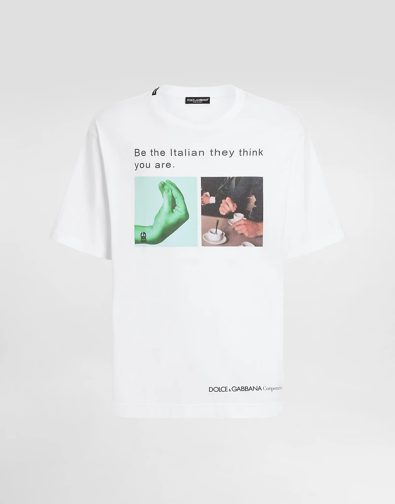 Cotton T-shirt with hand and coffee print