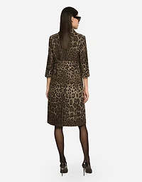 Single-breasted wool jacquard coat with leopard design