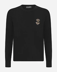 Round-neck wool sweater with embroidery