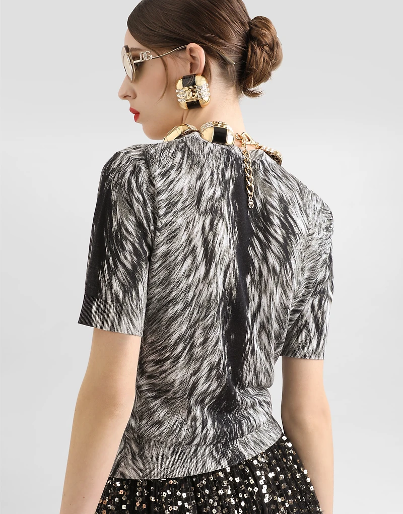 Fur-print silk sweater