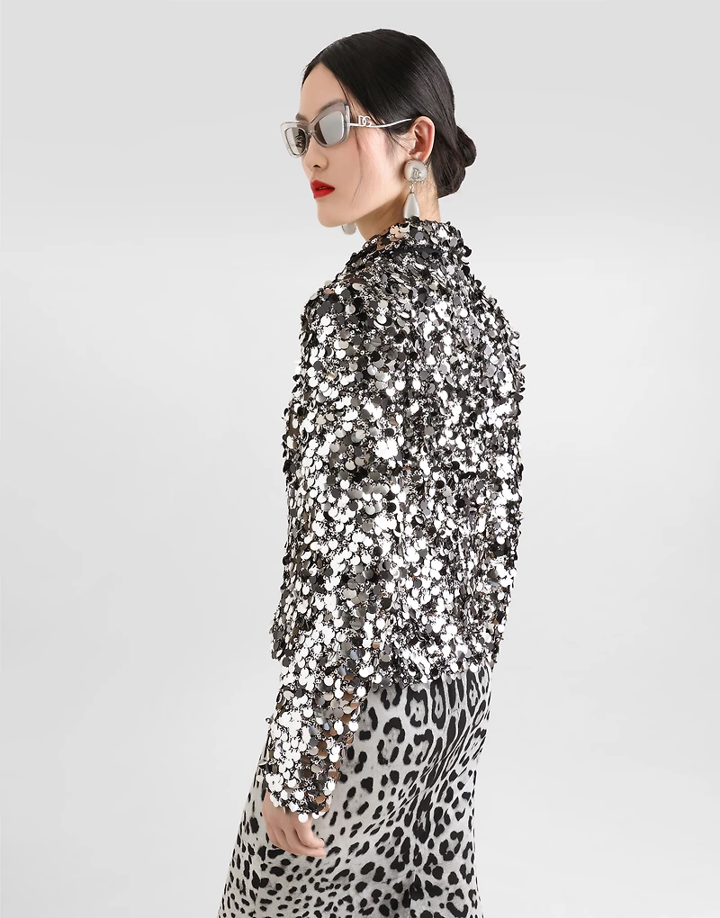 Short single-breasted jacket with sequin embellishment