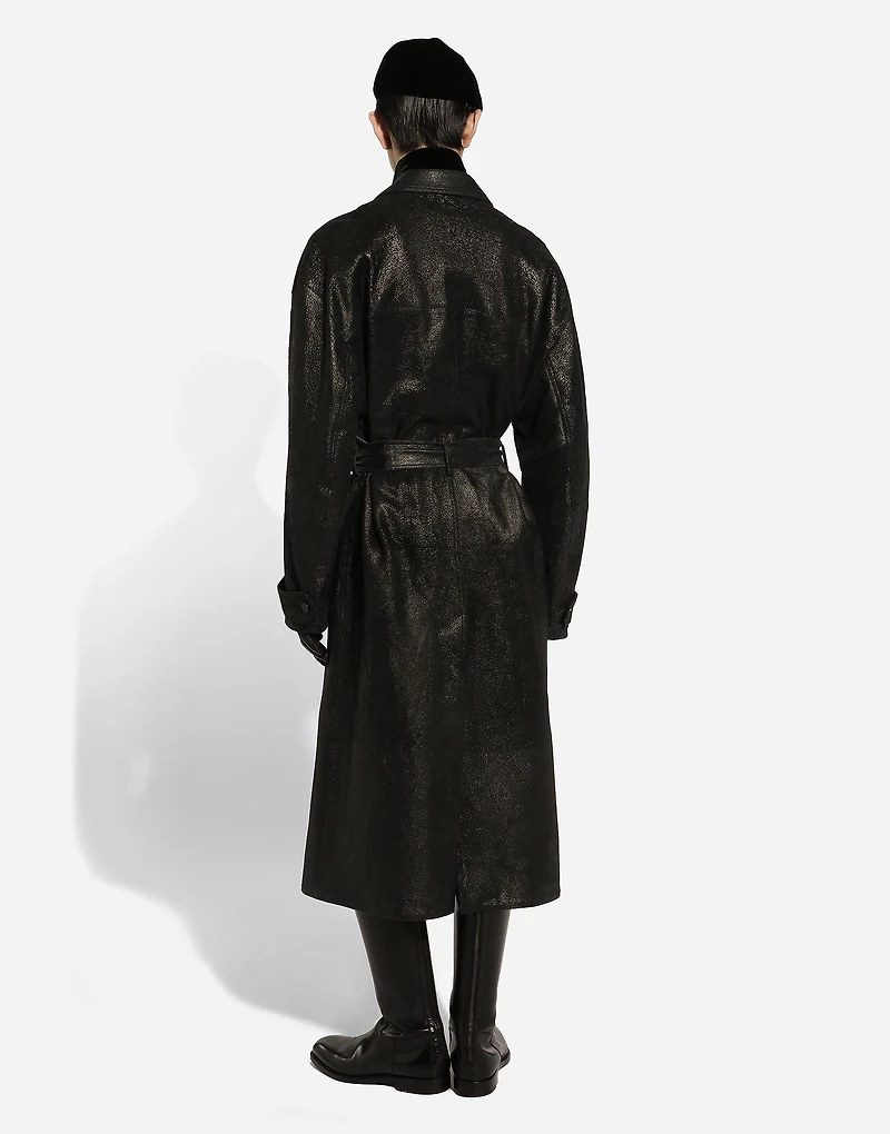 Leather trench coat with belt