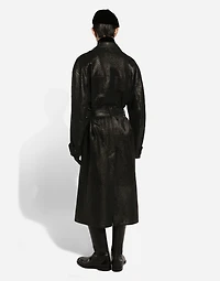 Leather trench coat with belt