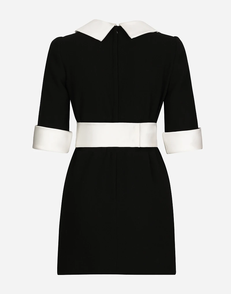 Short wool crepe dress with satin details