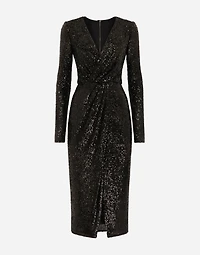 Micro-sequined calf-length dress