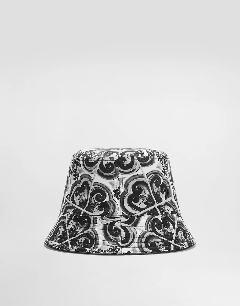 Majolica-print drill bucket hat