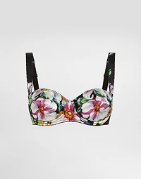 Satin balconette bra with floral print
