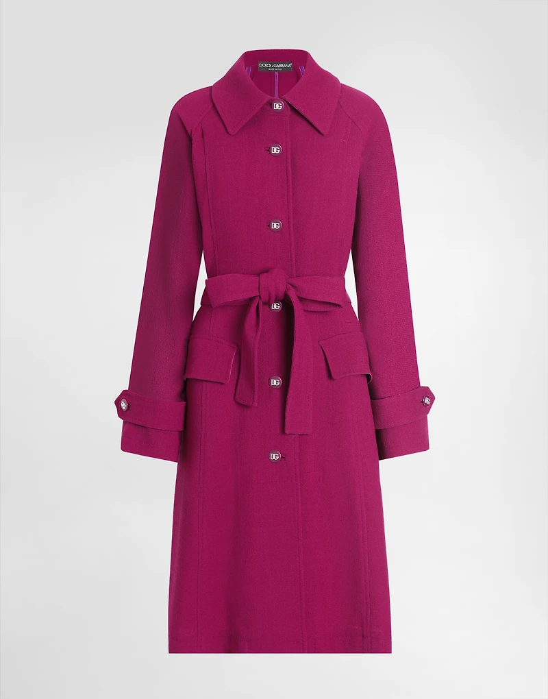 Single-breasted wool crepe coat with belt