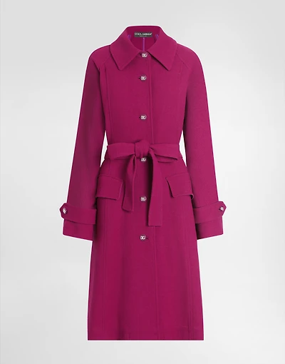 Single-breasted wool crepe coat with belt