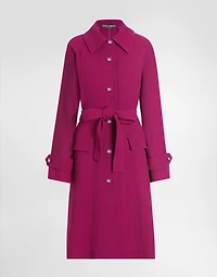 Single-breasted wool crepe coat with belt