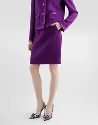 Wool crepe midi pencil skirt