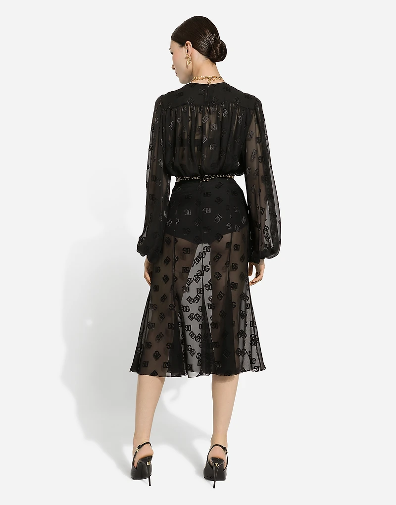 Dévoré satin godet skirt with DG logo