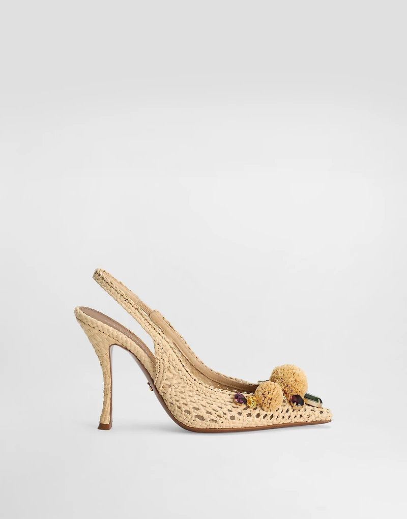 Rafia crochet slingback with stones