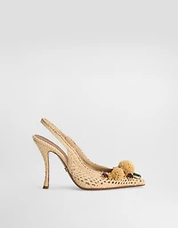 Rafia crochet slingback with stones