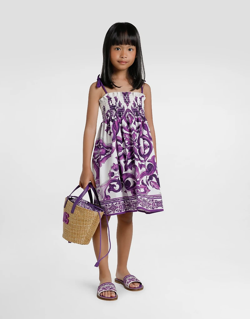 Majolica-print canvas flat slipper