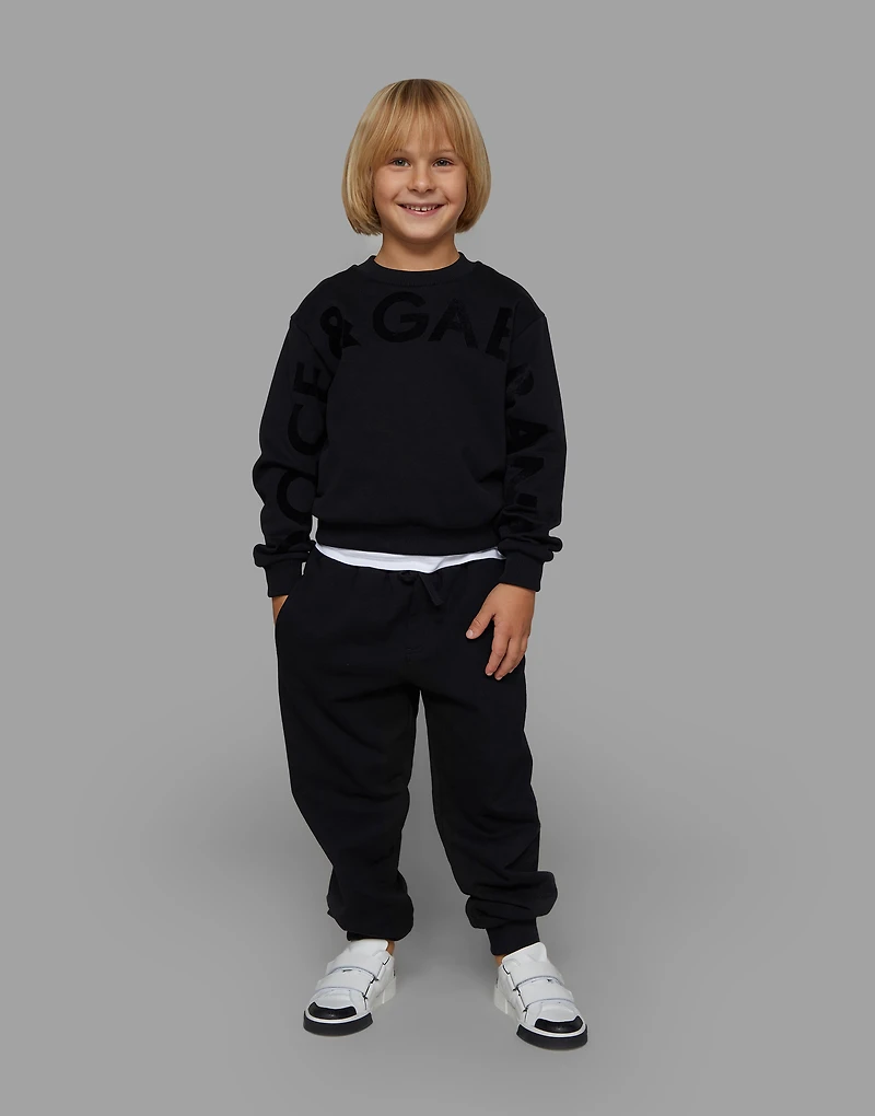 Round-neck jersey sweatshirt with flocked print