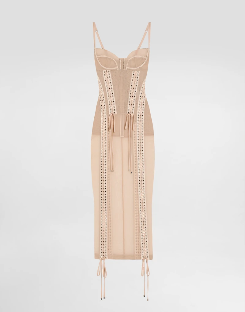 Light tulle calf-length slip dress with corset details