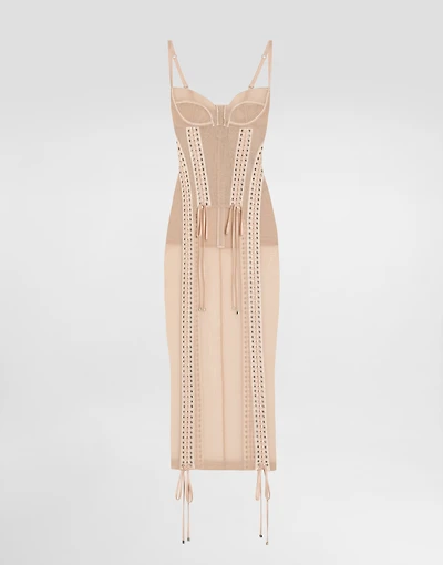 Light tulle calf-length slip dress with corset details